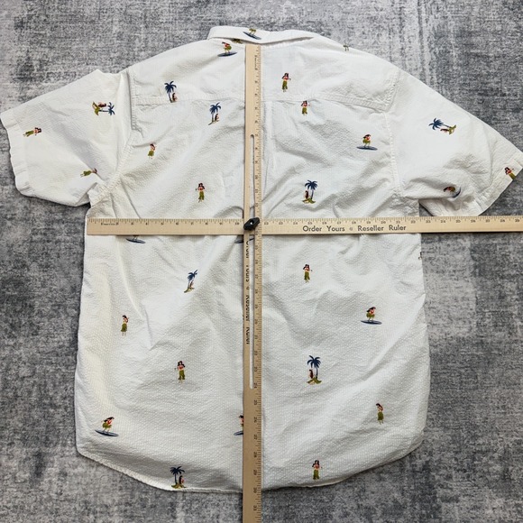 Tommy Bahama Shirt Mens XL White Seersucker Hula Girl Surfing Hawaiian Tropical - Picture 7 of 8